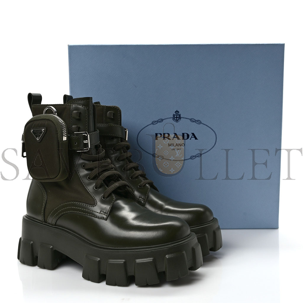 Pra*a spazzolato rois re-nylon metal triangle logo monolith pouch pocket 55mm boots 38 militare