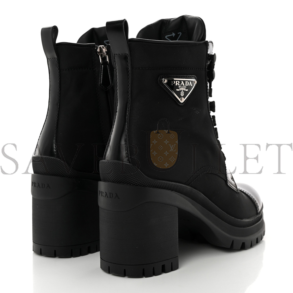 Pra*a spazzolato re-nylon metal triangle logo lace up 85mm boots 35.5 black