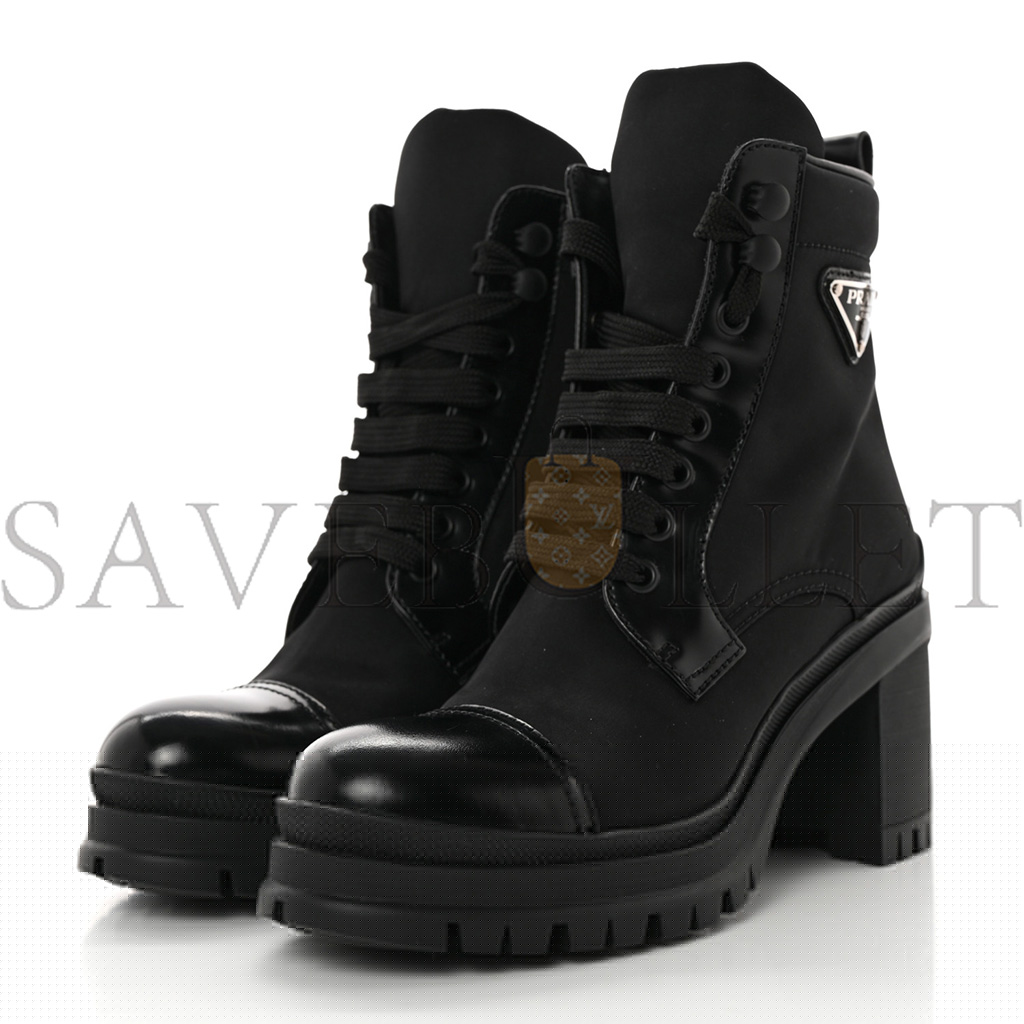Pra*a spazzolato re-nylon metal triangle logo lace up 85mm boots 35.5 black