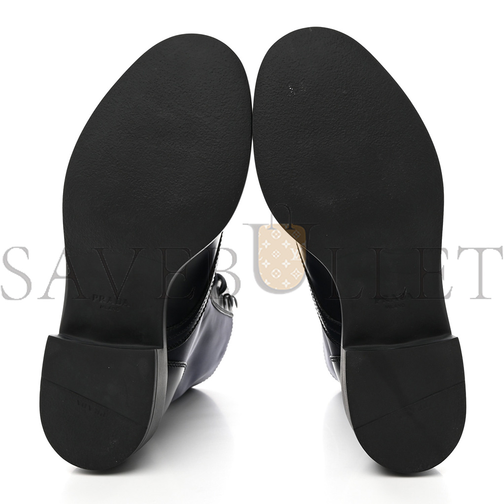 Pra*a spazzolato re-nylon metal triangle logo womens 50mm combat boots 37 blue