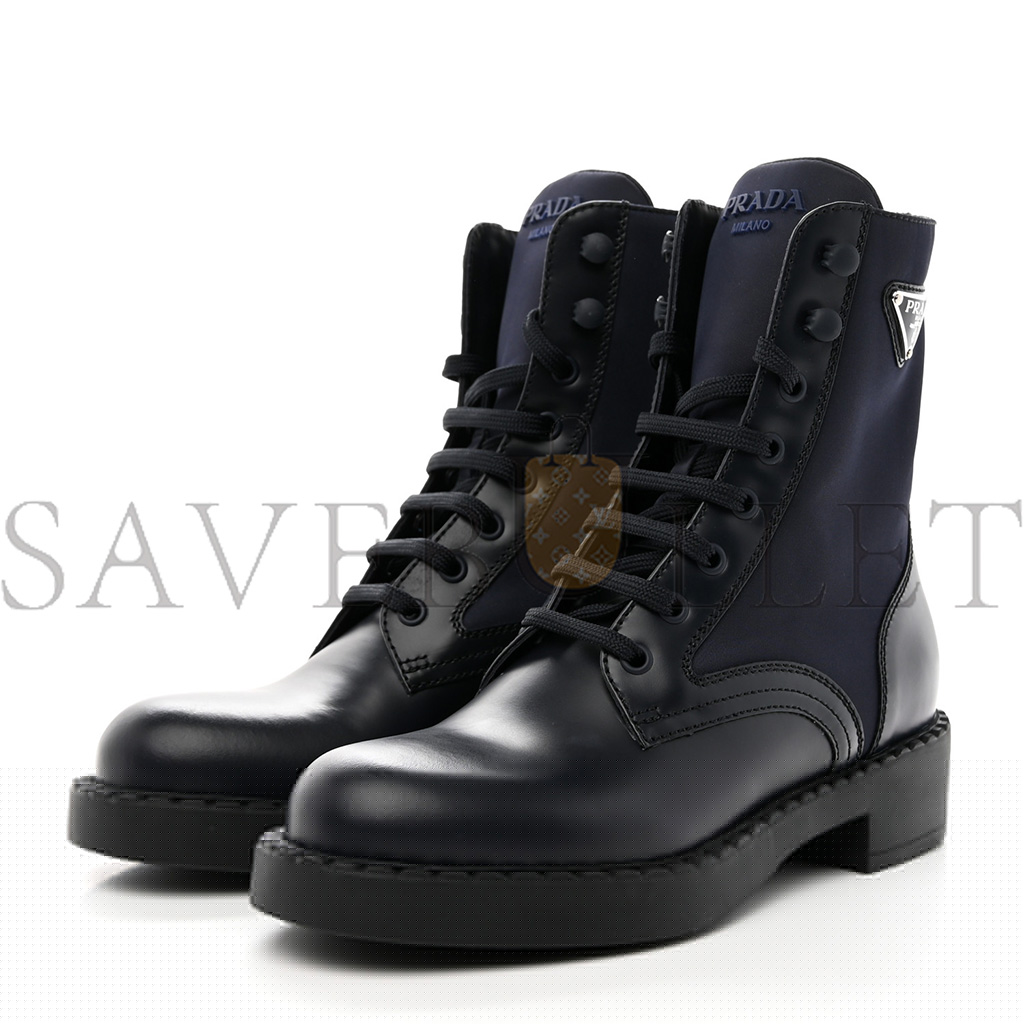 Pra*a spazzolato re-nylon metal triangle logo womens 50mm combat boots 37 blue