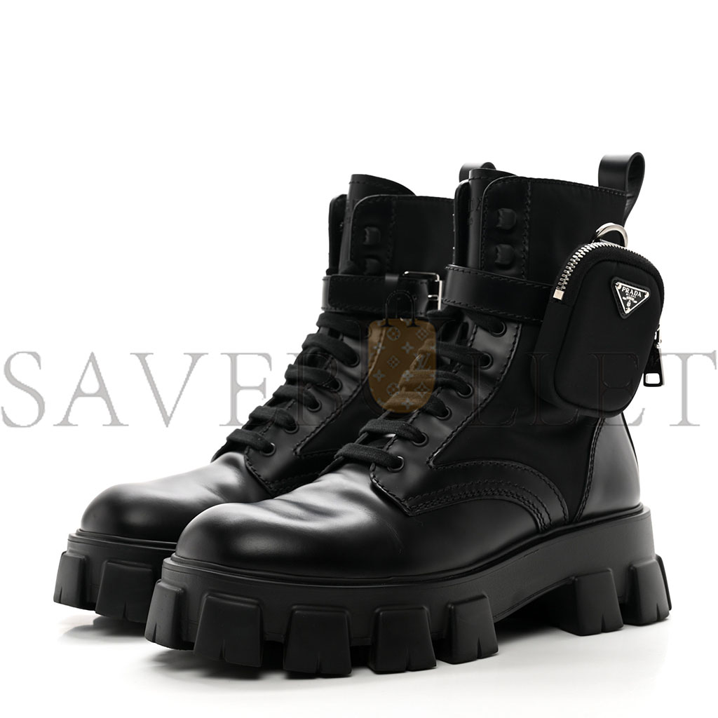 Pra*a spazzolato rois re-nylon metal triangle logo mens monolith pouch pocket 60mm combat boots 7.5 black