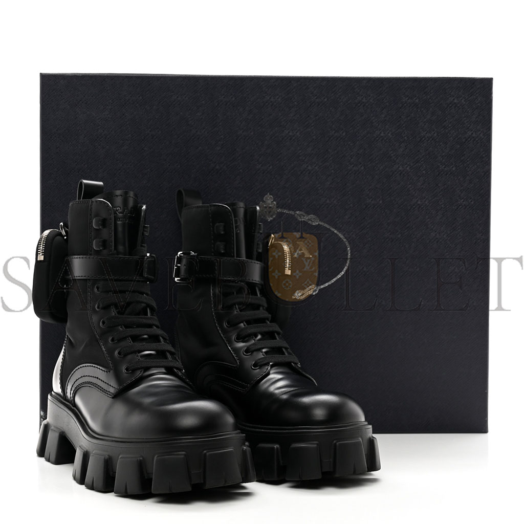 Pra*a spazzolato rois re-nylon metal triangle logo mens monolith pouch pocket 60mm combat boots 7.5 black