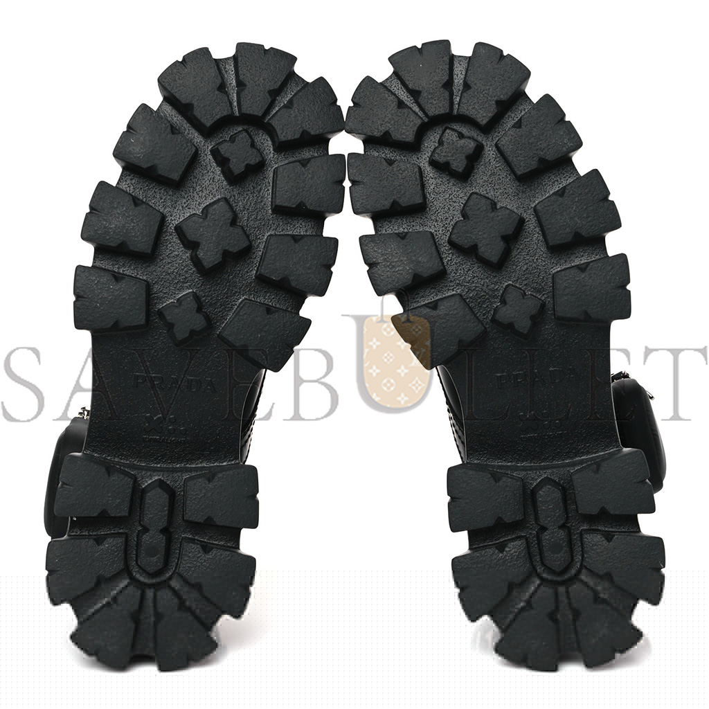 Pra*a spazzolato rois re-nylon metal triangle logo mens monolith pouch pocket 60mm combat boots 9.5 black