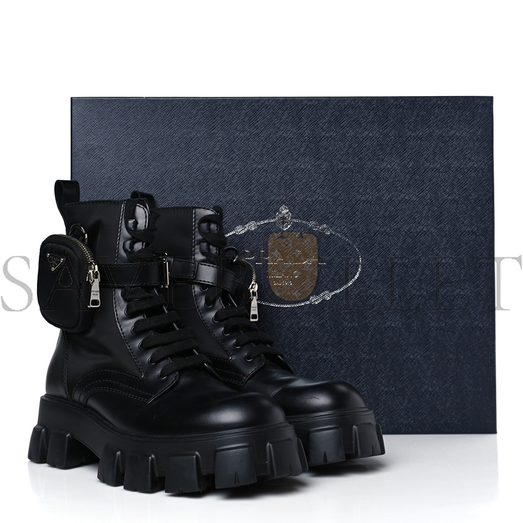 Pra*a spazzolato rois re-nylon metal triangle logo mens monolith pouch pocket 60mm combat boots 9.5 black
