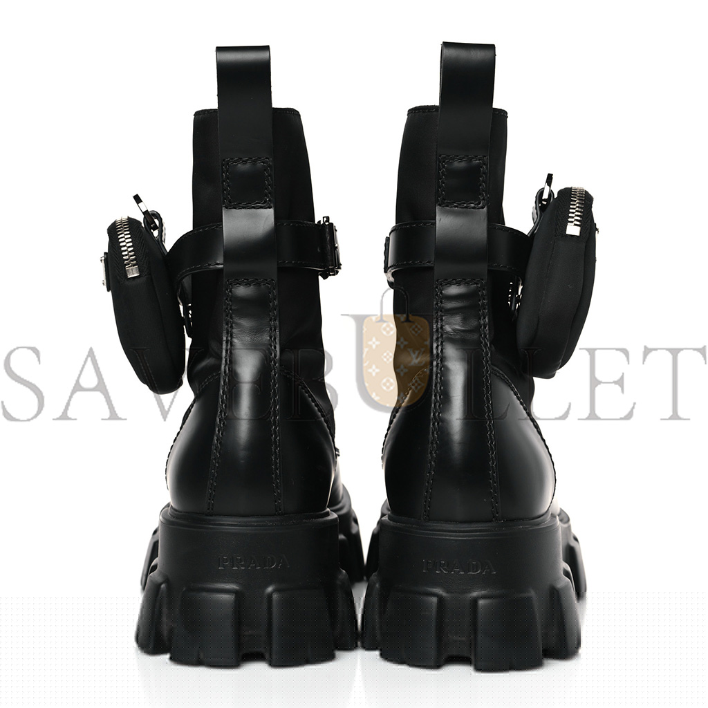 Pra*a spazzolato rois re-nylon metal triangle logo mens monolith pouch pocket 60mm combat boots 9.5 black