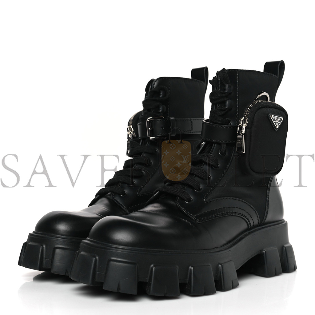 Pra*a spazzolato rois re-nylon metal triangle logo mens monolith pouch pocket 60mm combat boots 9.5 black