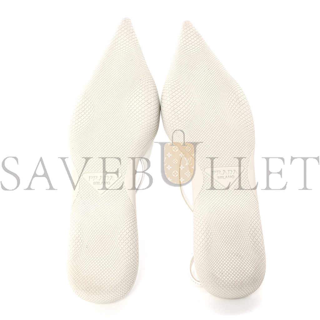 Pra*a spazzolato triangle logo pointed toe slingback flats 37 white