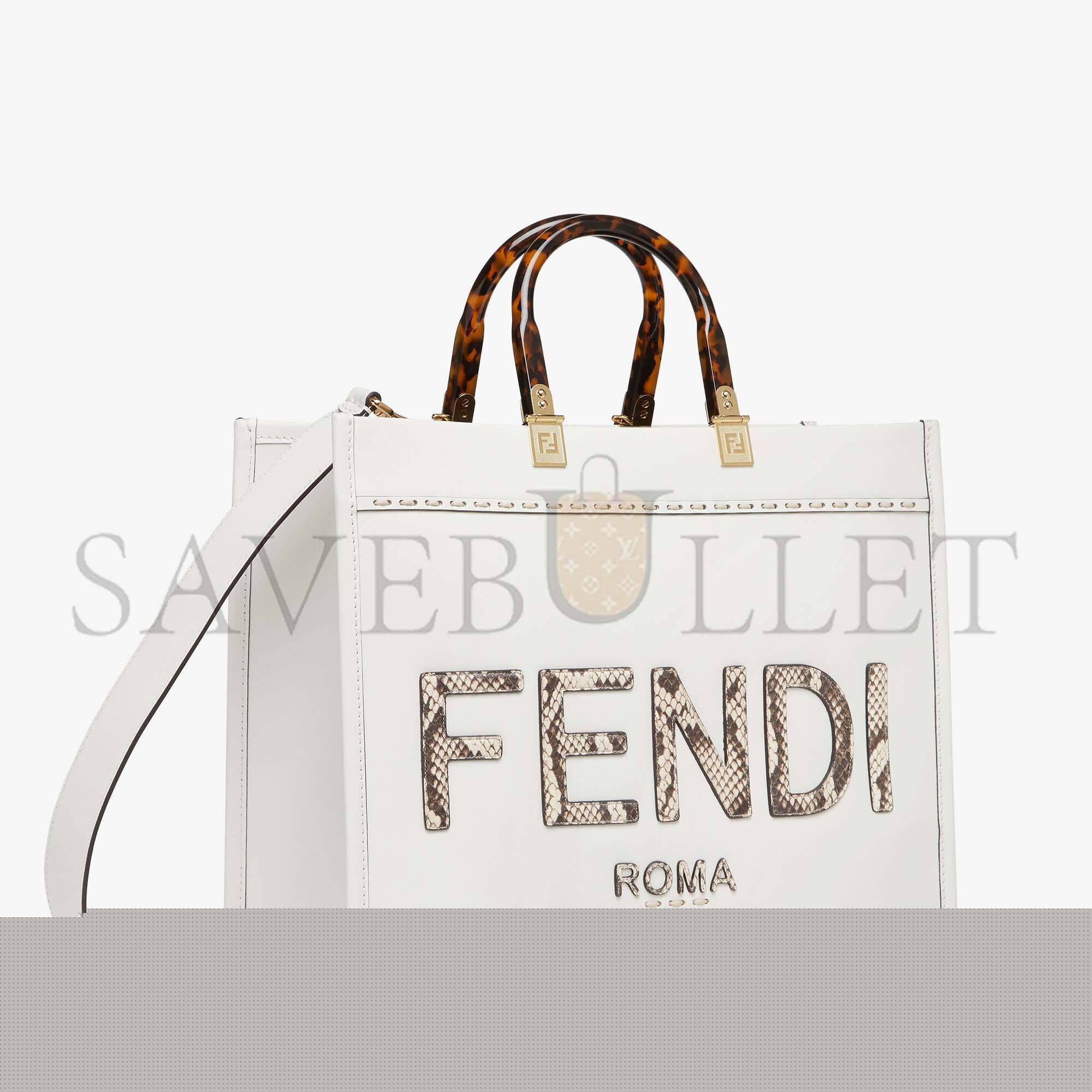 F**di sunshine medium - white leather and elaphe shopper 8bh386ahn5f1ju5 (35*31*17cm)