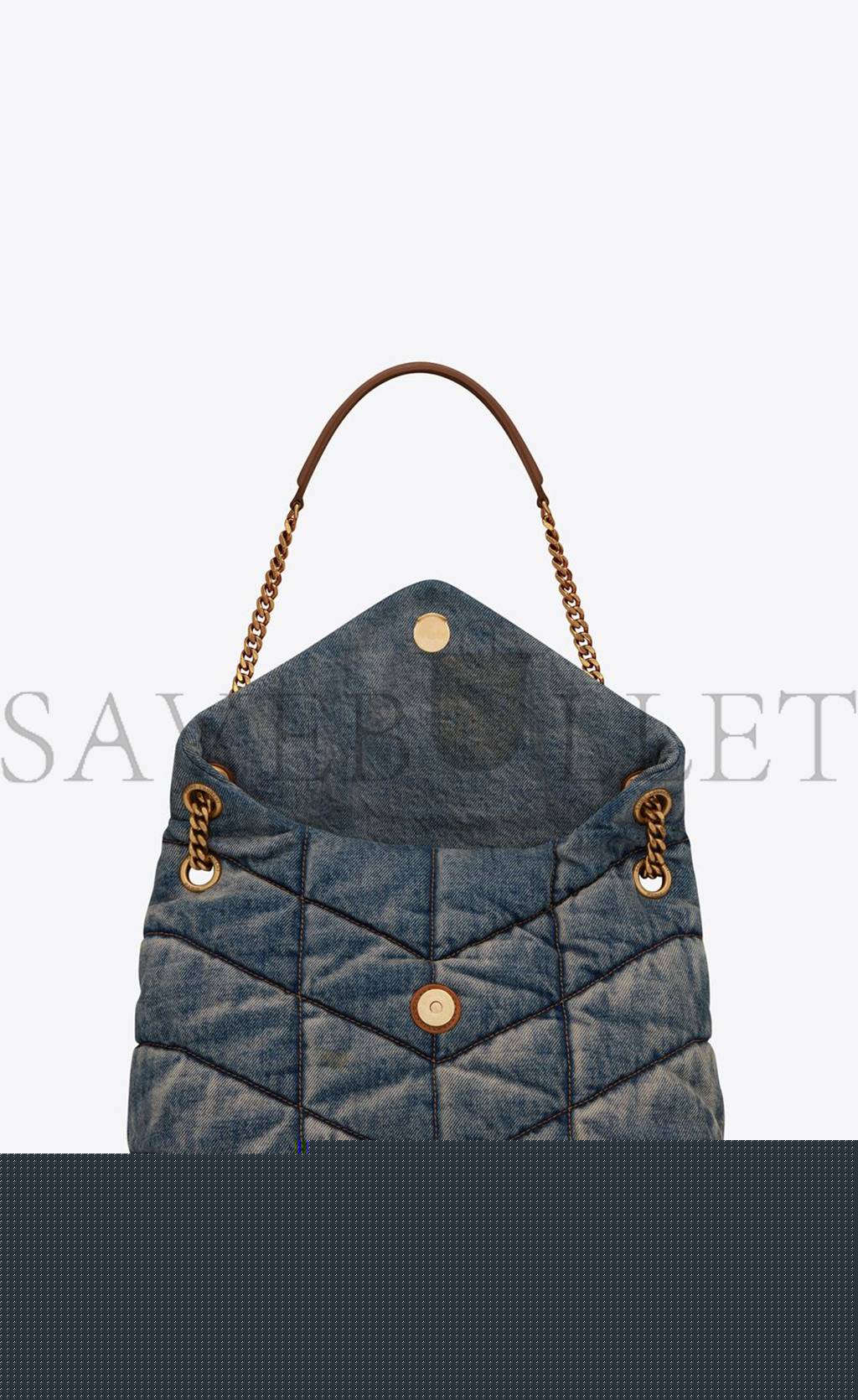 YSL PUFFER MEDIUM CHAIN BAG IN QUILTED VINTAGE DENIM AND SUEDE 5774752PT674575 (35*23*13.5cm)