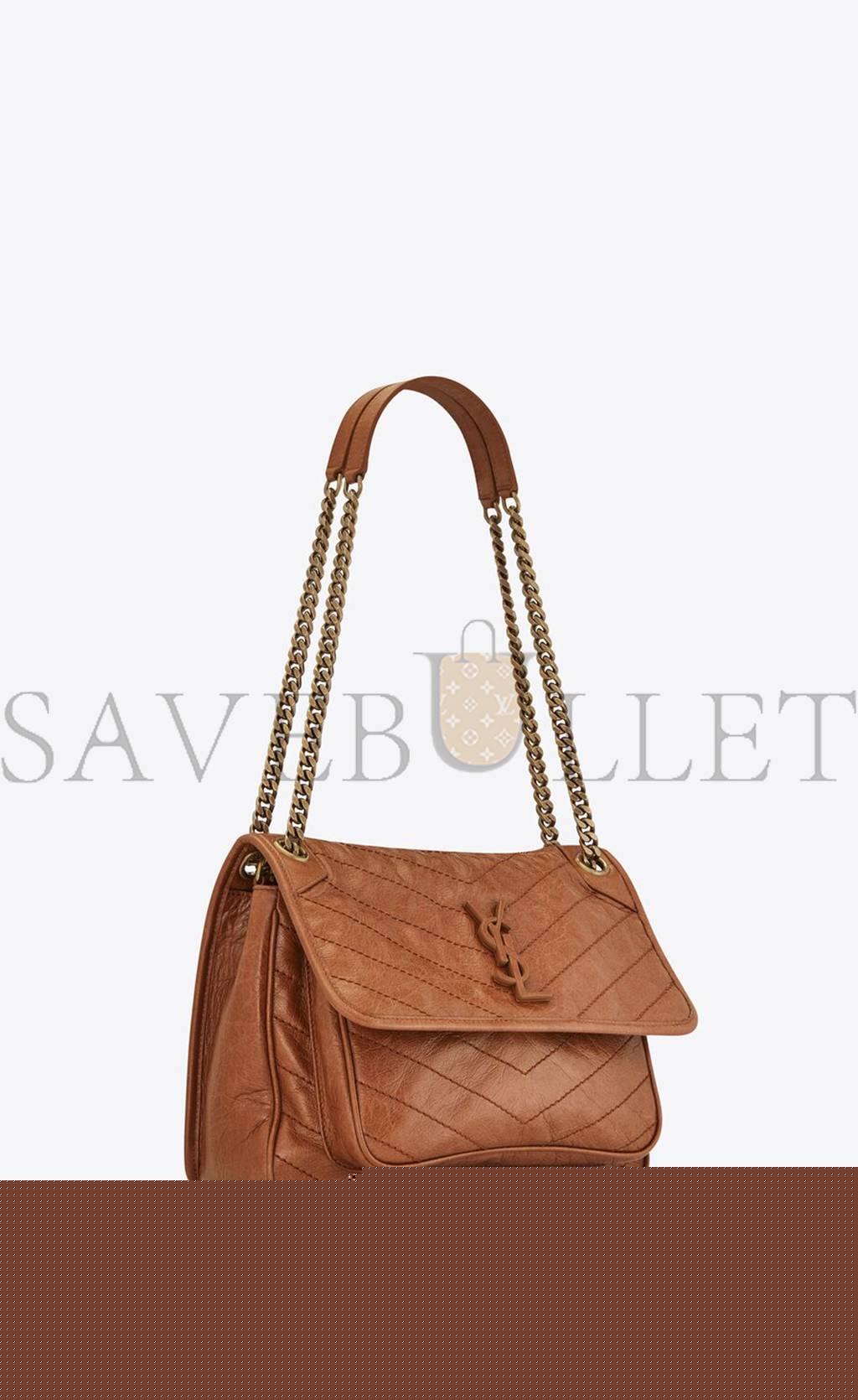 YSL NIKI MEDIUM CHAIN BAG IN CRINKLED VINTAGE LEATHER 6331581YG072522 (28*20*8.5cm)