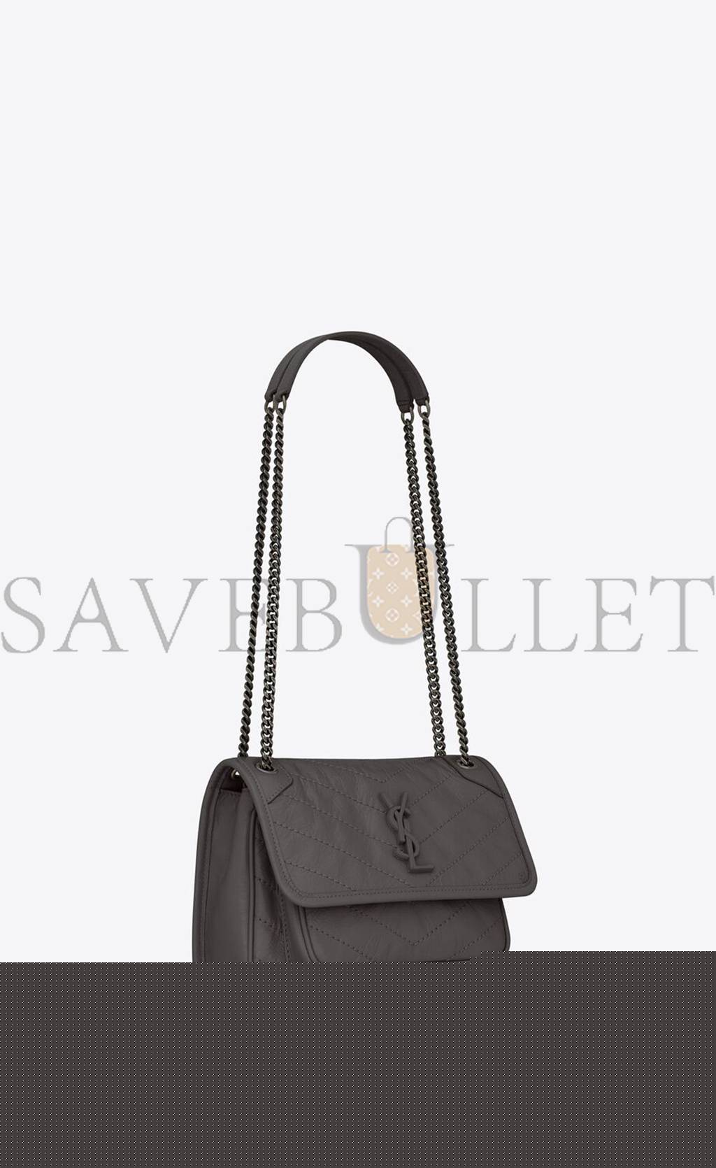 YSL NIKI BABY CHAIN BAG IN CRINKLED VINTAGE LEATHER 6331600EN041112 (21*16*7.5cm)