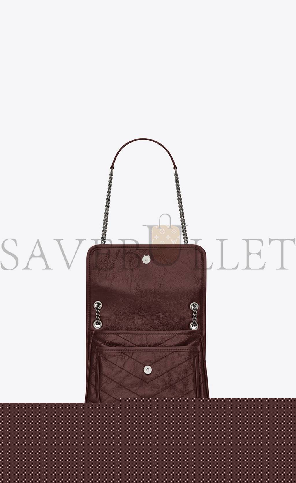 YSL NIKI BABY CHAIN BAG IN CRINKLED VINTAGE LEATHER 6331600EN046475 (21*16*7.5cm)