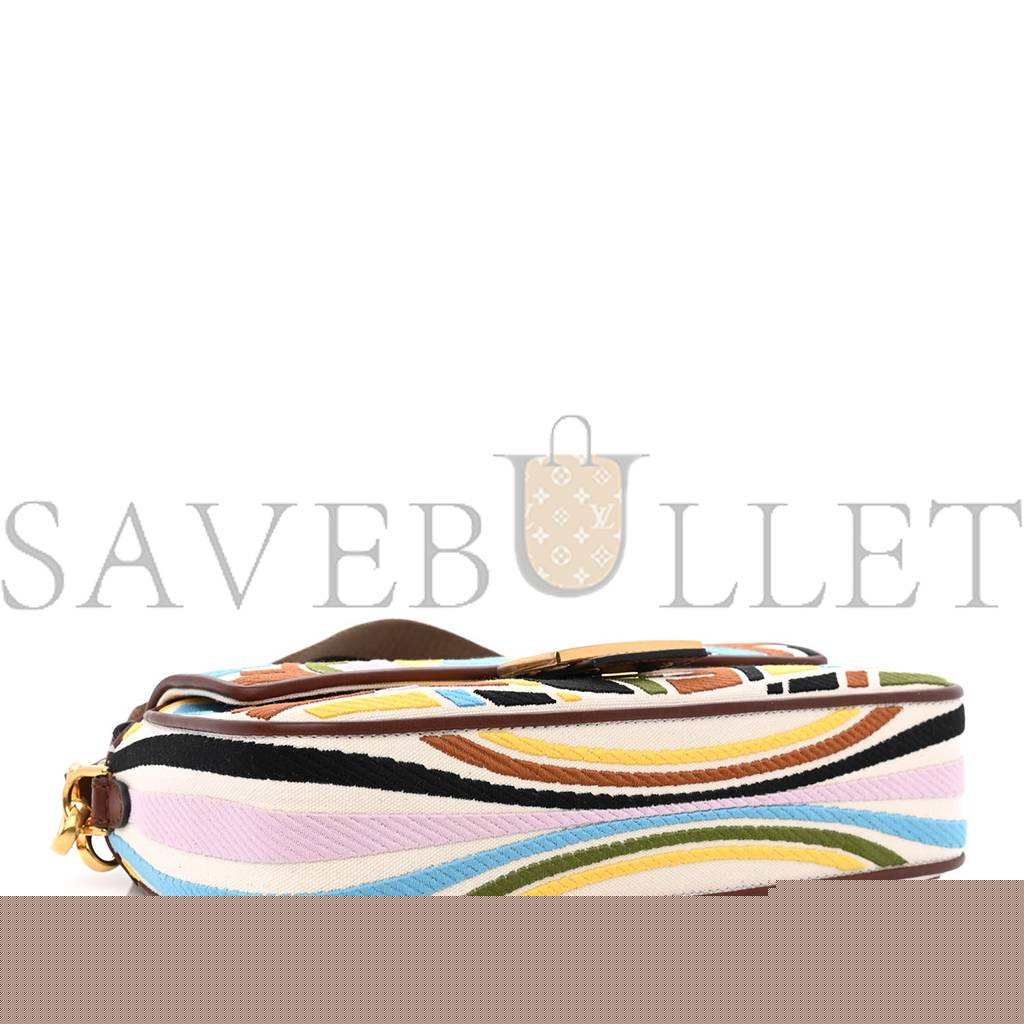F**di x sara coleman canvas vitello king seta ff fish eye embroidered baguette grezzo multicolor ghianda (28*15*6cm)