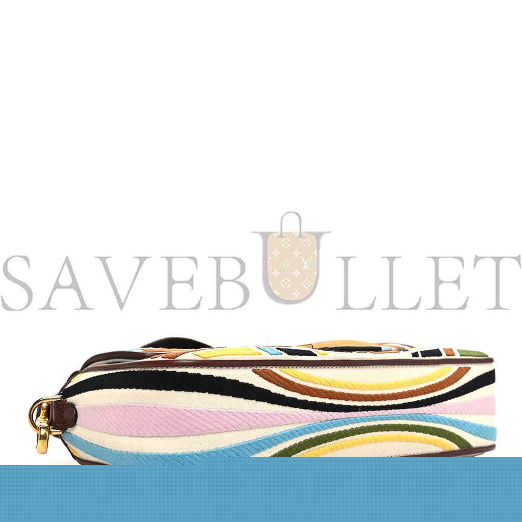 F**di x sara coleman canvas vitello king seta ff fish eye embroidered baguette grezzo multicolor ghianda (28*15*8cm)