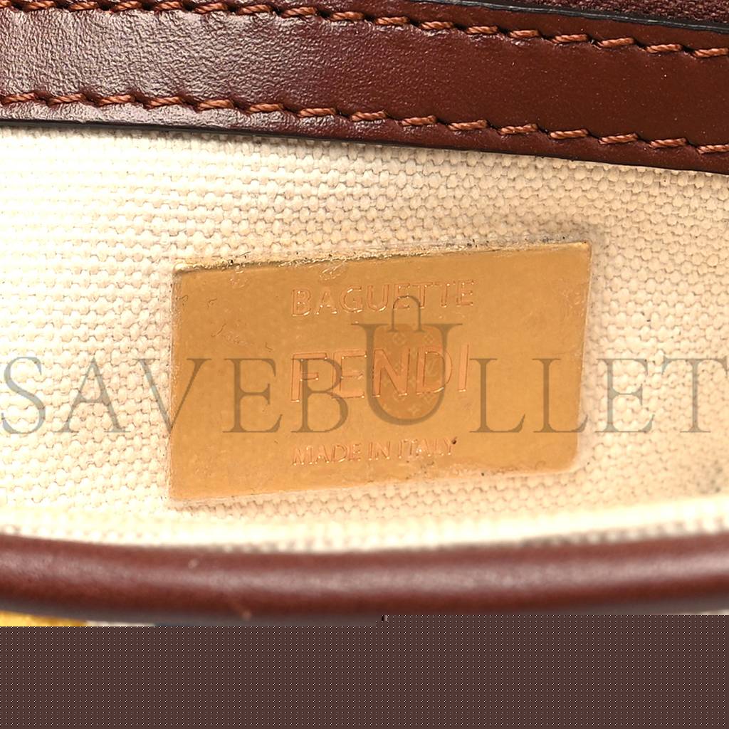 F**di x sara coleman canvas vitello king seta ff fish eye embroidered baguette grezzo multicolor ghianda (28*15*8cm)